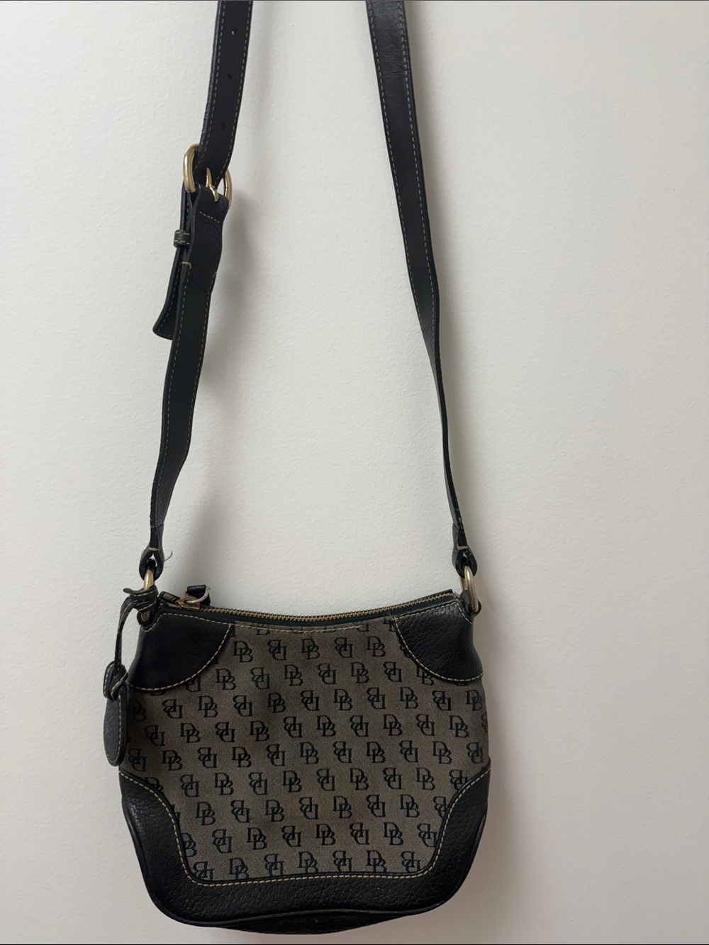Dooney & Bourke Black and Tan Signature Crossbody Pouch